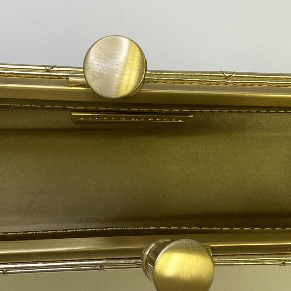 Sondra Roberts Clutch with Removal Chain Kiss Lock Closure Gold Metallic Quilted - Picture 7 of 10